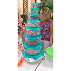 Lock N Lock 8 Piece Bowl Set Sea‎ Blue Nestable Round Containers With Lids New